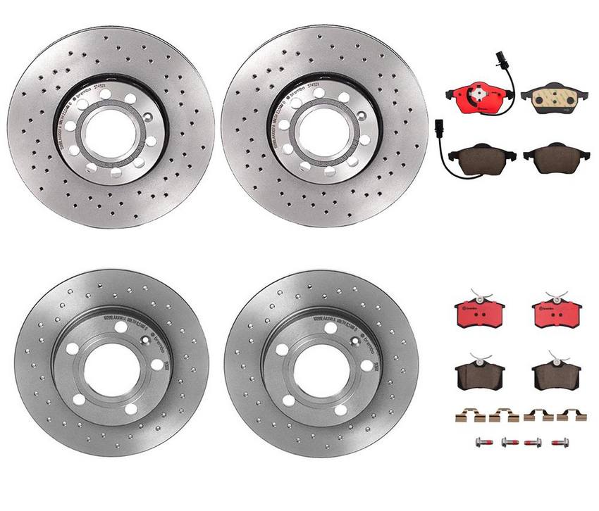 Audi Brake Kit - Pads and Rotors Front and Rear (288mm/245mm) (Ceramic) (Xtra) 8E0698451L - Brembo 4013734KIT